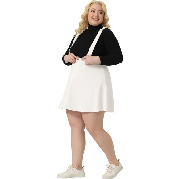 Plus Size Suspender Skirts for Women Mini Denim Overalls Dress White - Picture 3 of 5